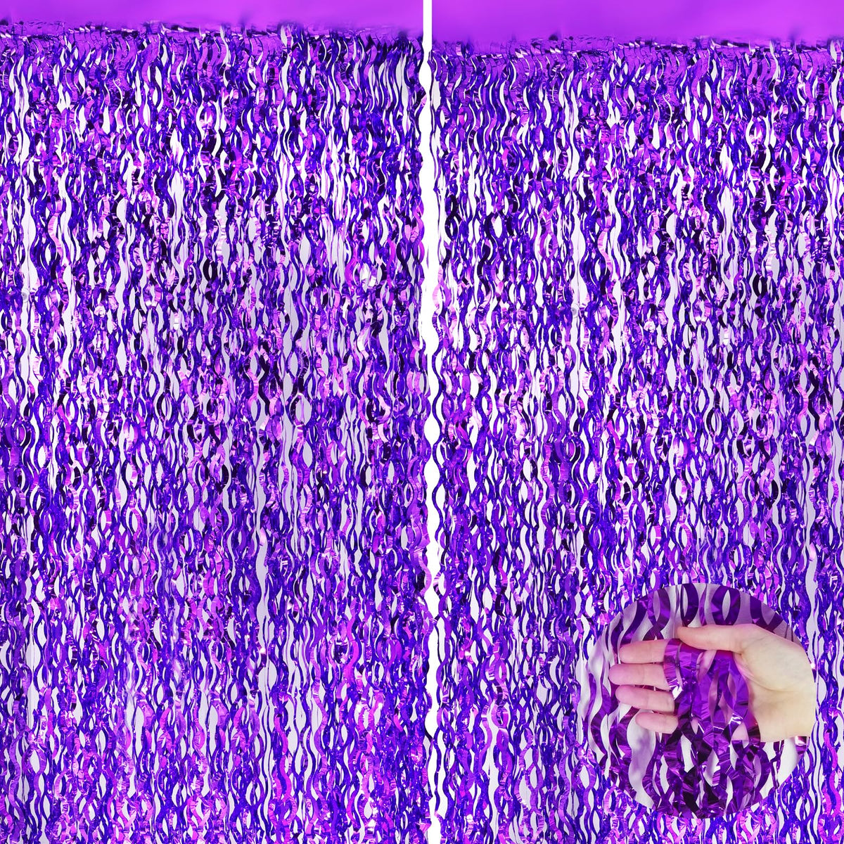 Wavy Purple Fringe Curtain Backdrop – 2 Pack