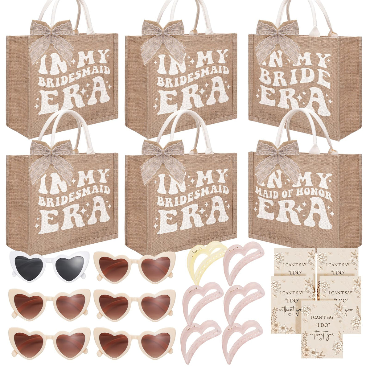 Bridesmaid Proposal Tote Set – 6 Totes with Sunglasses & Hair Clips