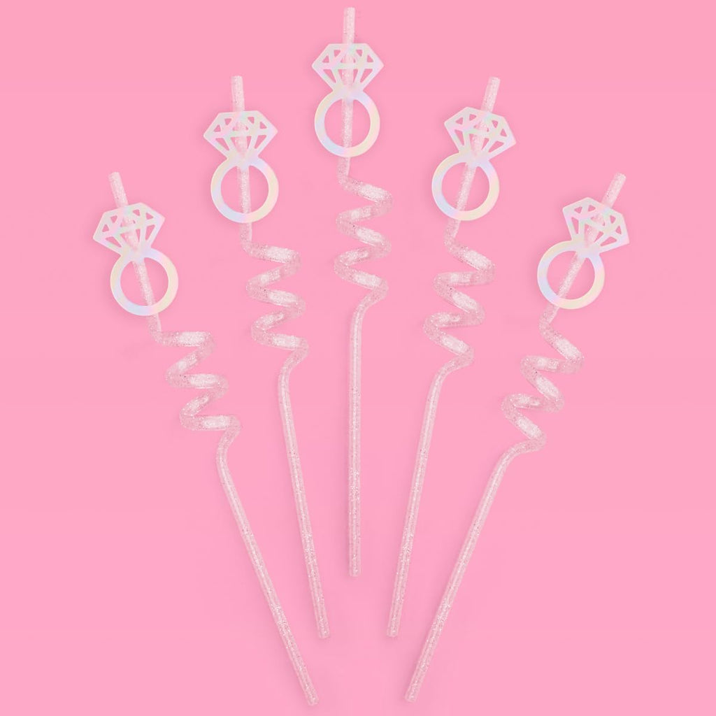 xo Fetti Bachelorette Decorations Reusable Ring Straw Set - 12 pc | Iridescent Engagement Decorations Diamond Ring Bridal Party I Do Drinkware Engaged Era Party Cute Supplies