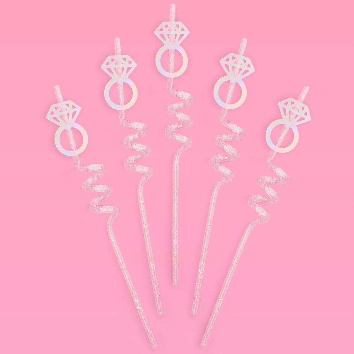 xo Fetti Bachelorette Decorations Reusable Ring Straw Set - 12 pc | Iridescent Engagement Decorations Diamond Ring Bridal Party I Do Drinkware Engaged Era Party Cute Supplies