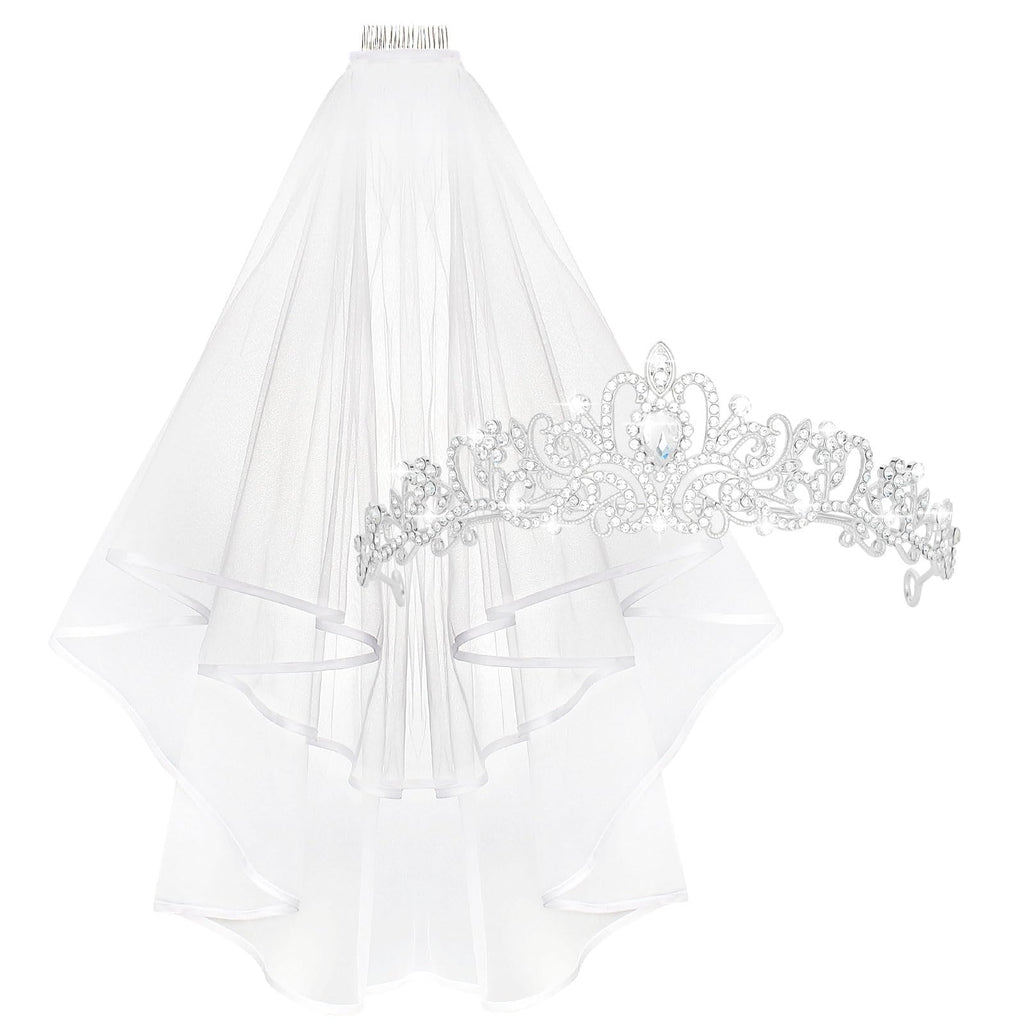 Bride Crown & Veil Set – Silver