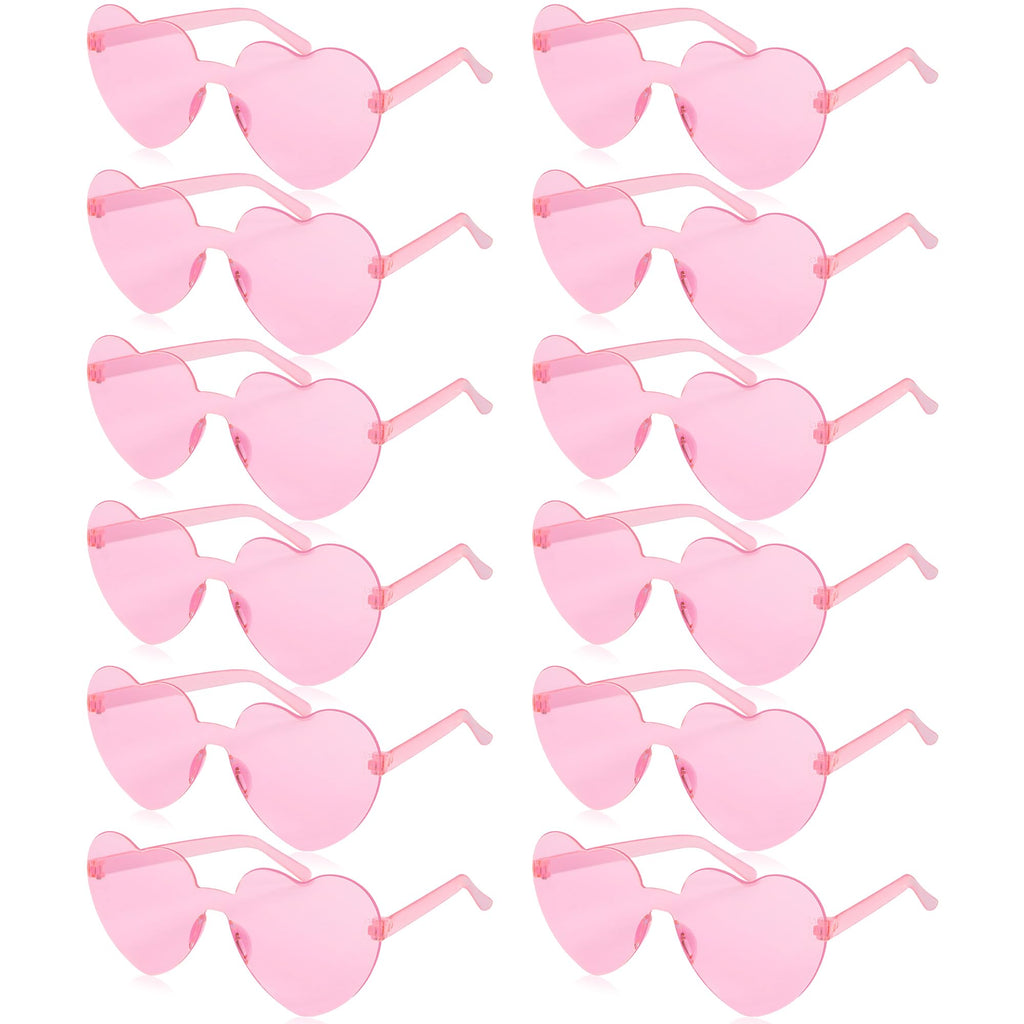 Set of 12 pink heart-shaped rimless sunglasses for a bachelorette party