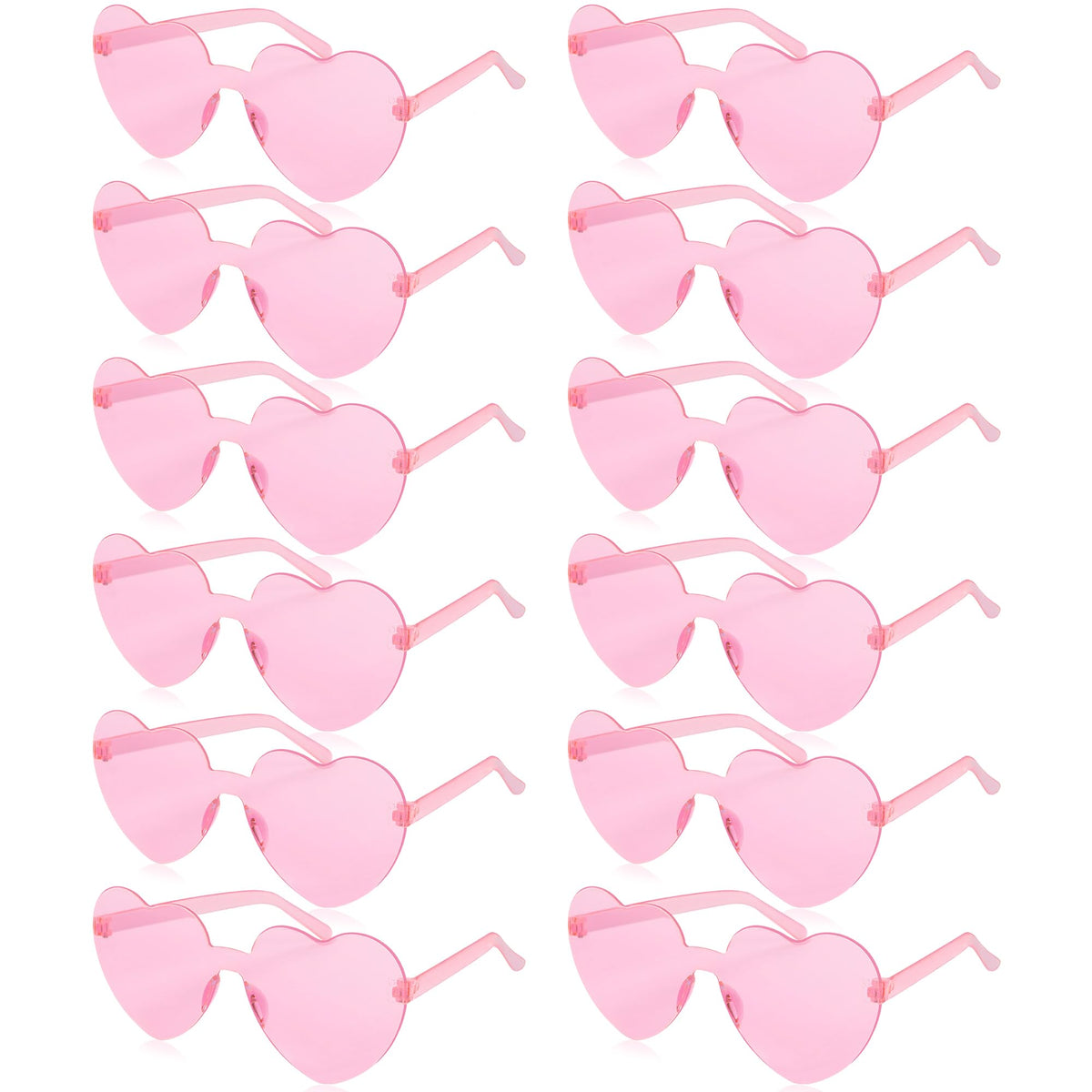 Set of 12 pink heart-shaped rimless sunglasses for a bachelorette party
