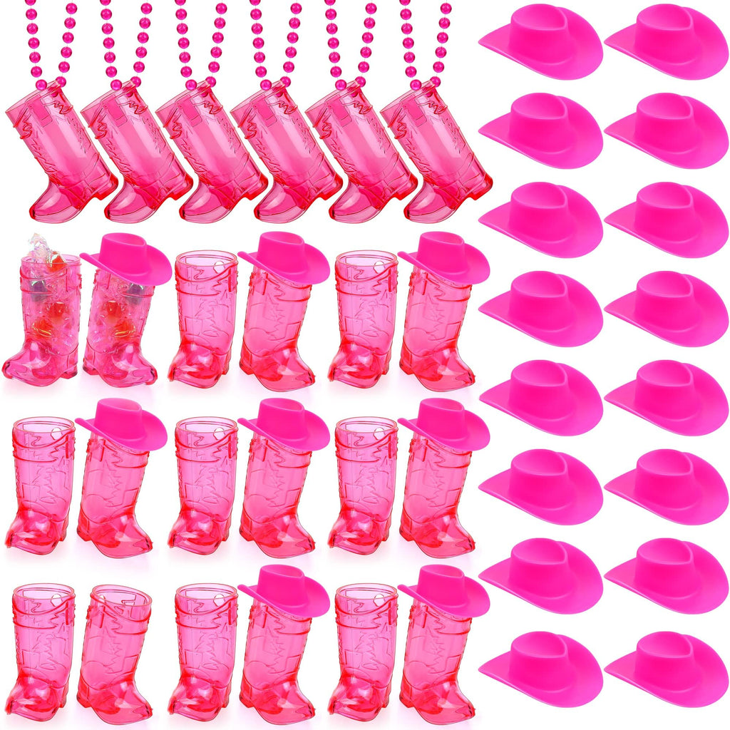 Cowgirl Boot Shot Glass Necklaces – Set of 24 with Mini Hats