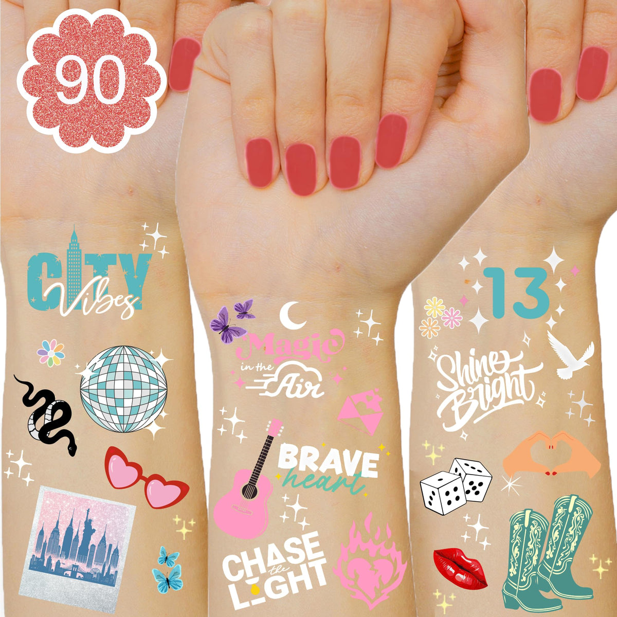 Era Party Iridescent Temporary Tattoos – 90+ Designs