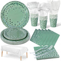 Sage Green & Silver Party Tableware Set – Serves 20