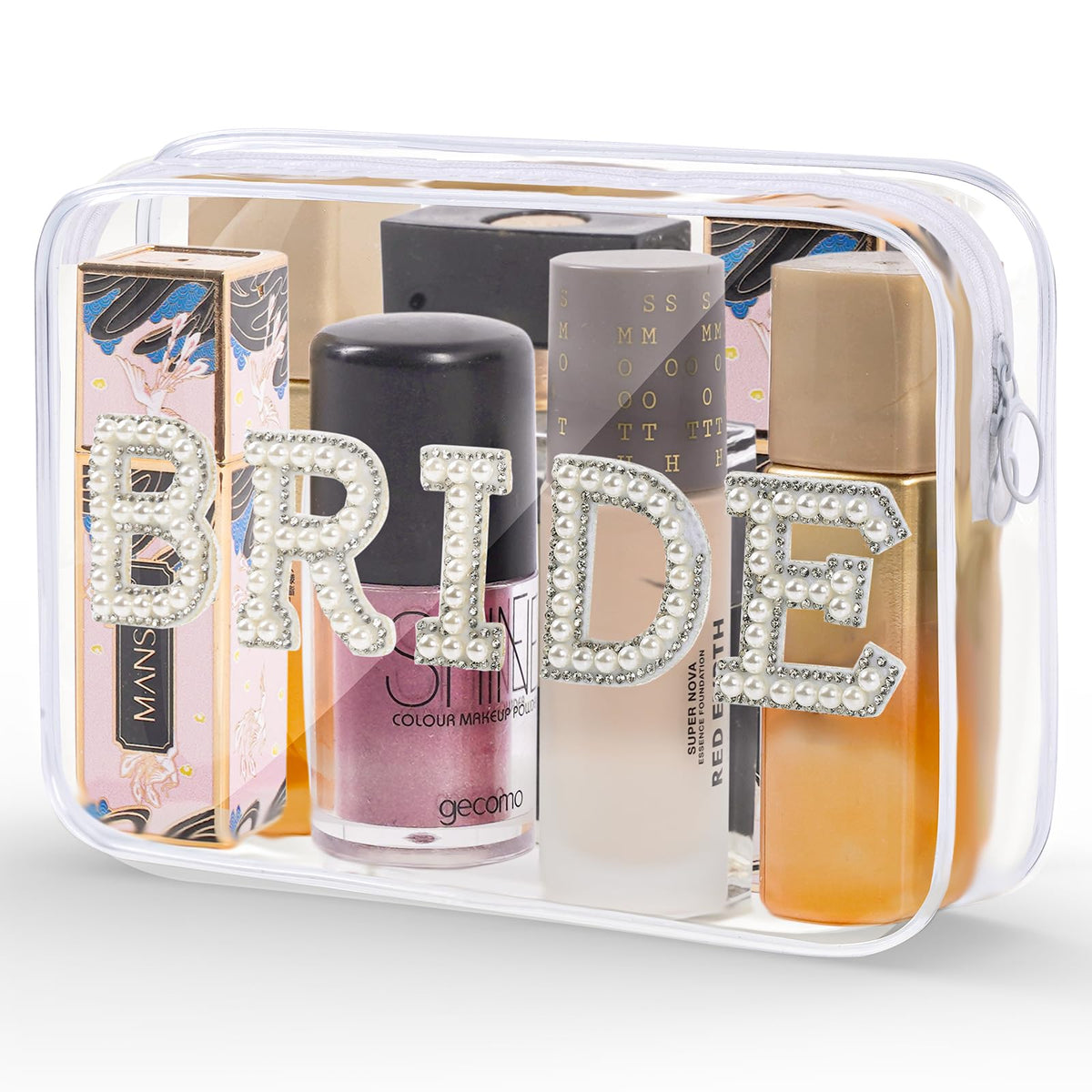 Pearl BRIDE clear cosmetic bag for bachelorette and honeymoon