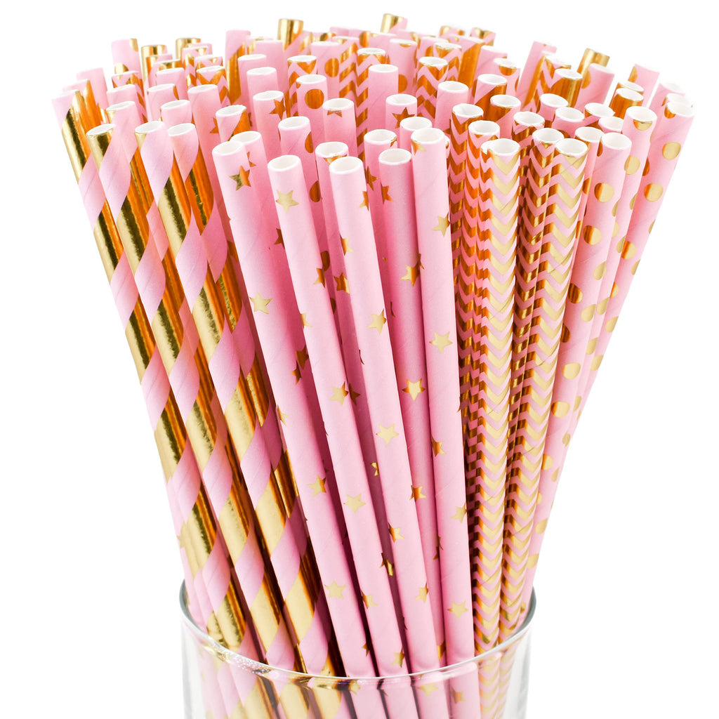 Pink & Gold Paper Straws – 100 Pack
