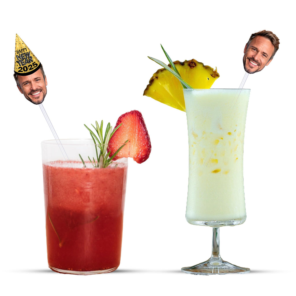 Personalized Plastic Straws- Custom Face Cutout Party Decor Accessories Upload Photo Logo Image For Events Birthday Weddings Retirement Bachelorette Parties