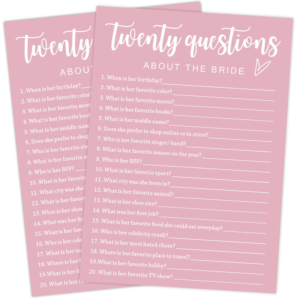 Bridal Shower Game Cards – 25 Guests