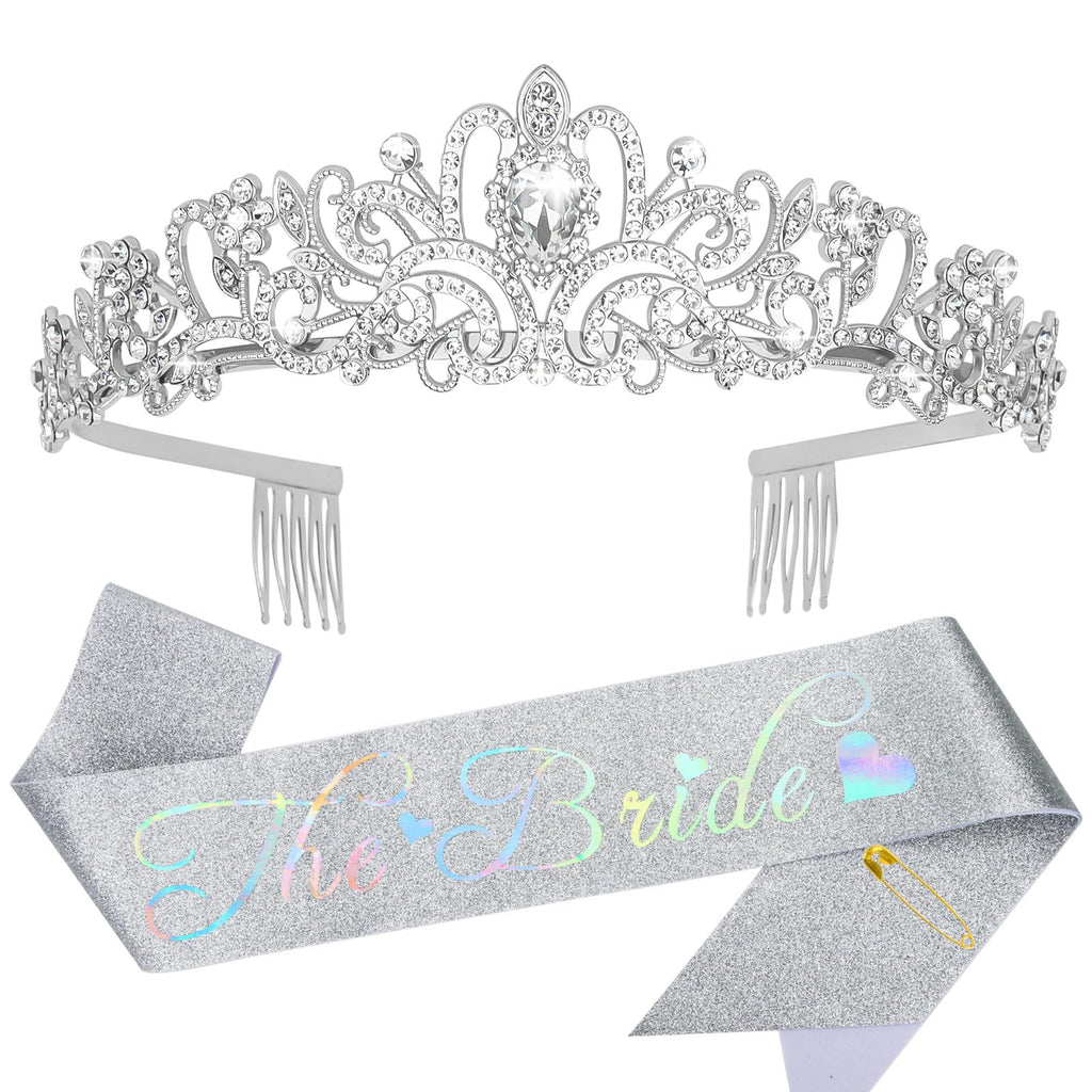 Bride Crown & Sash Set – Silver