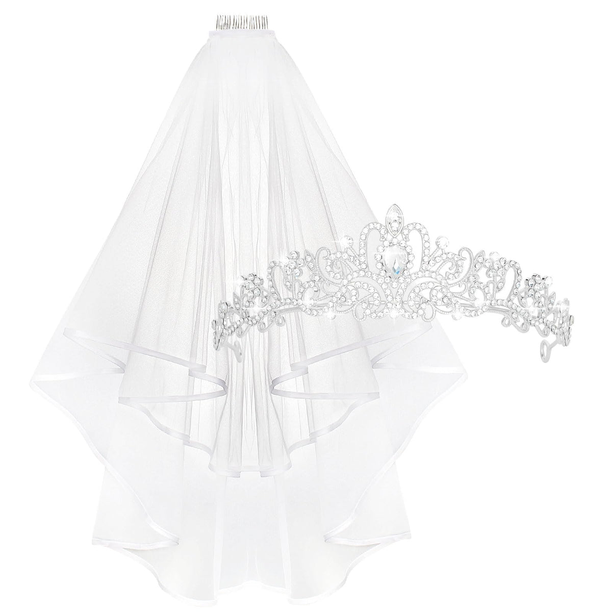 Bride Crown & Veil Set – Silver