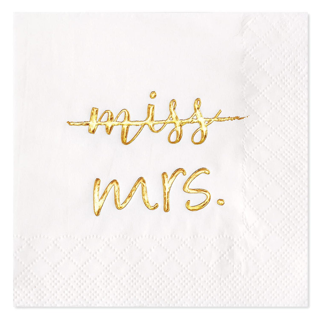 Miss to Mrs Gold Foil Cocktail Napkins – 50 Pack