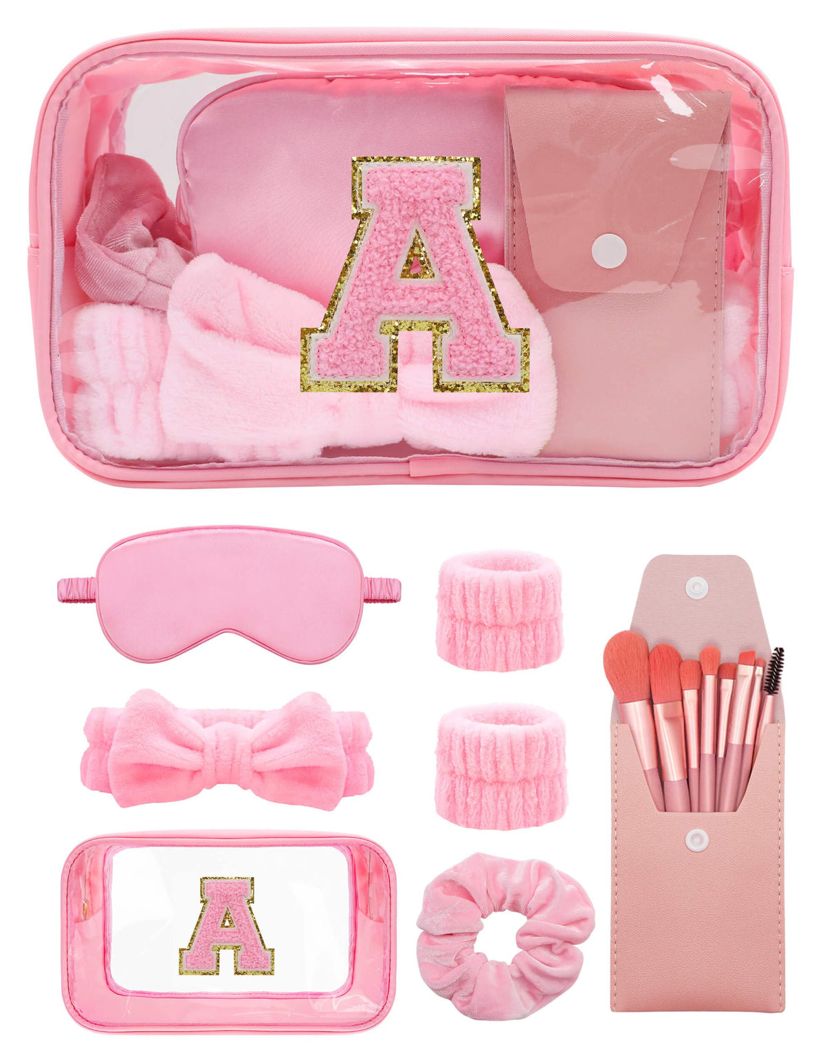 Initial Spa Gift Set – Makeup Bag, Brushes, Eye Mask & Headband