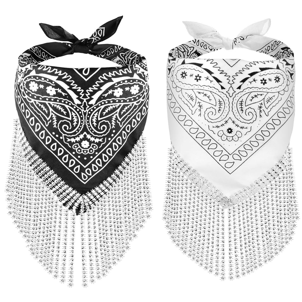 Rhinestone Fringe Bandanas – Black & White, Set of 2