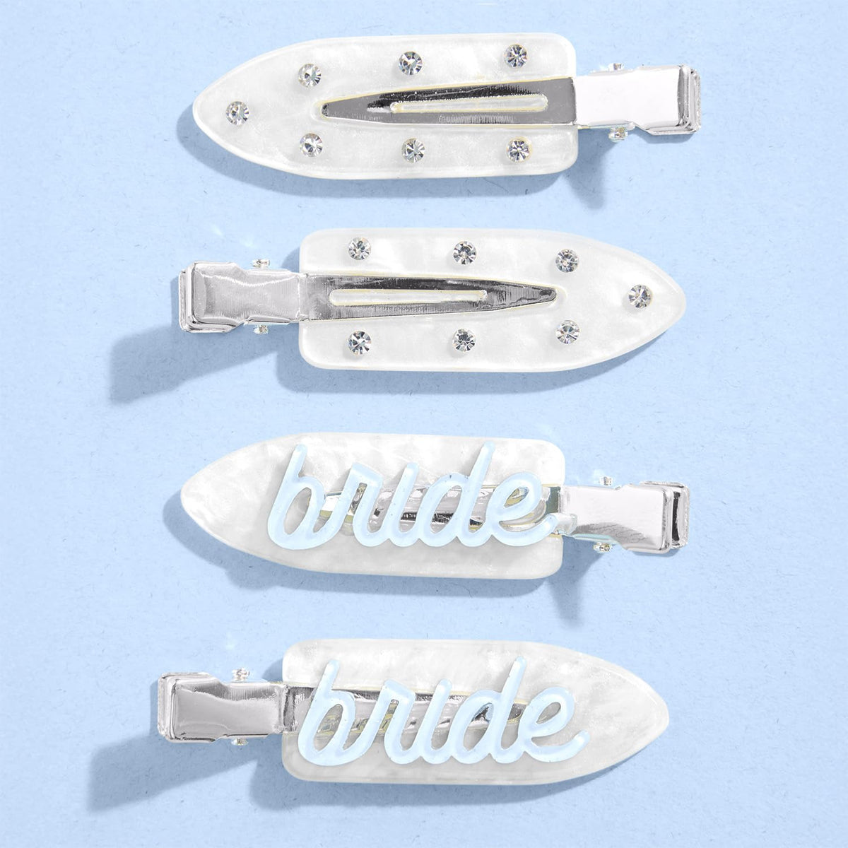 xo Fetti Bride Beauty Clips - 4 pc | Bachelorette Party Blue White Bridal Hair Clip Wedding Get Ready With Me Bridal Shower Favor Wedding Accessory